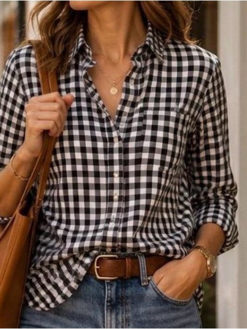 J.Crew Black & White Gingham Button-Up Shirt - Classic Women's Top